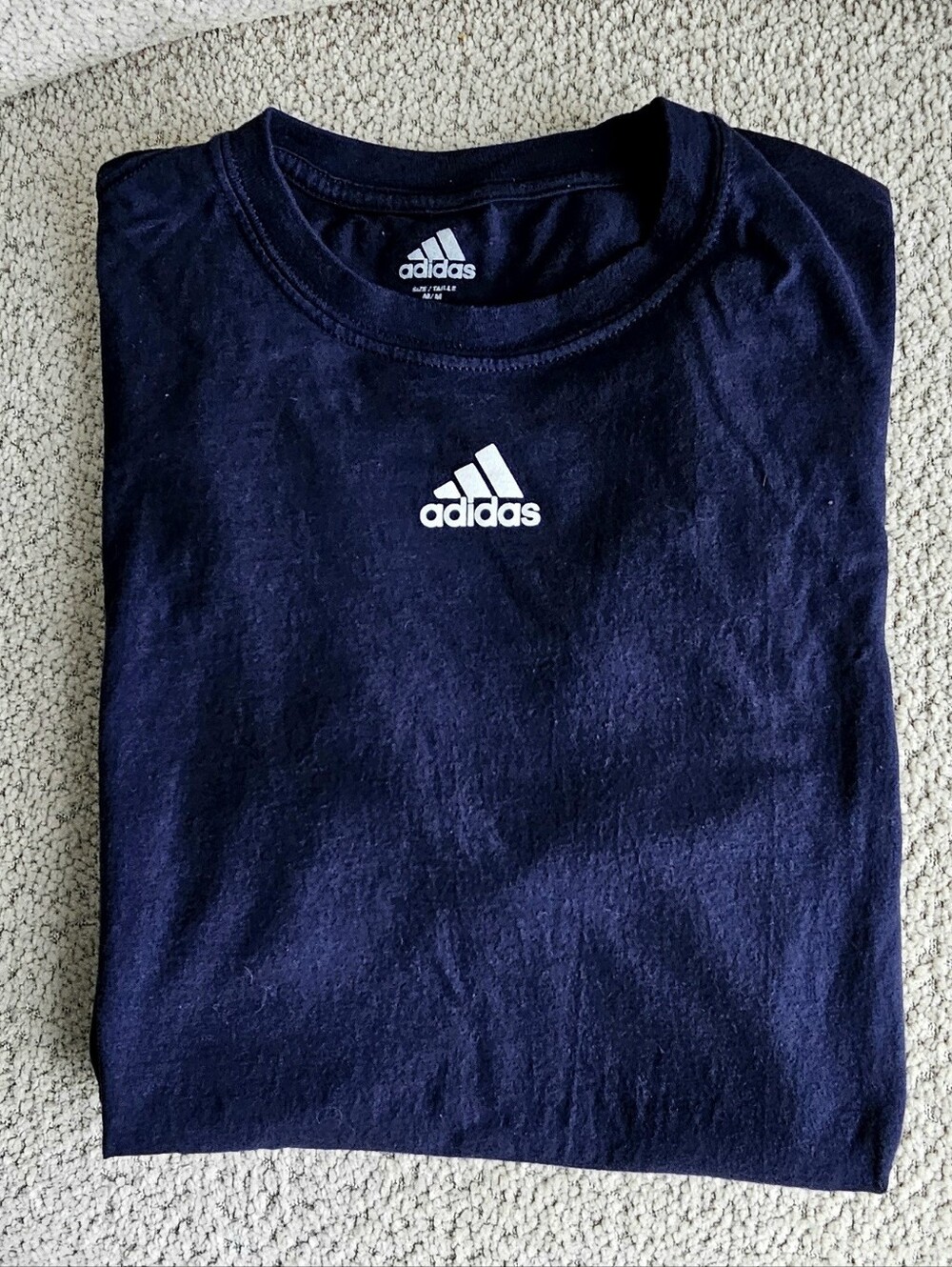 Adidas Navy Crewneck Tee with White Logo - Size Medium - 100% Cotton